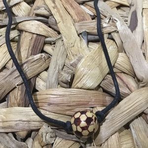 Handmade Wooden soccer ball boho cord necklace